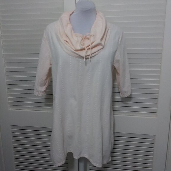 Iridium Top Pale Peach 100% Cotton Tortoise Tunic Top Drawstring Neckline Size M - Picture 1 of 8